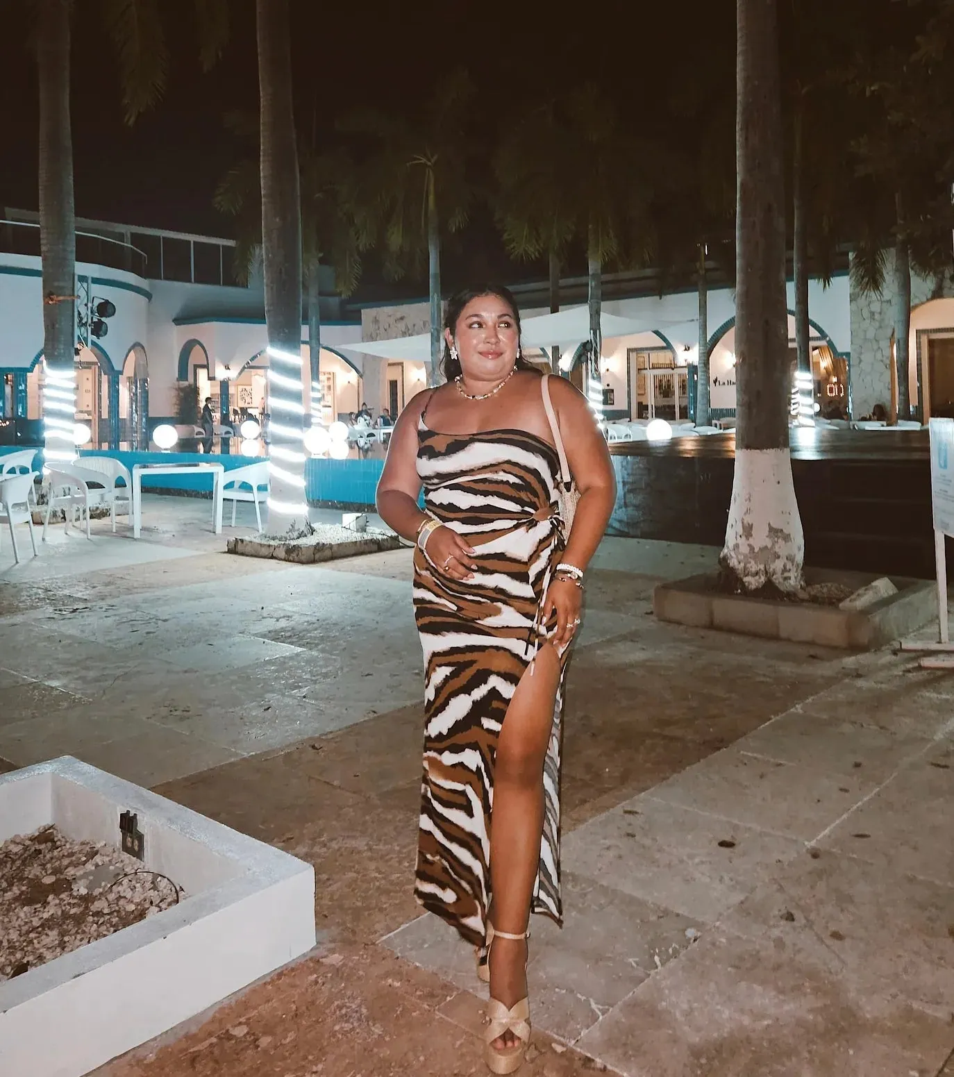 A Little Wild One-Shoulder Zebra Print Maxi Dress