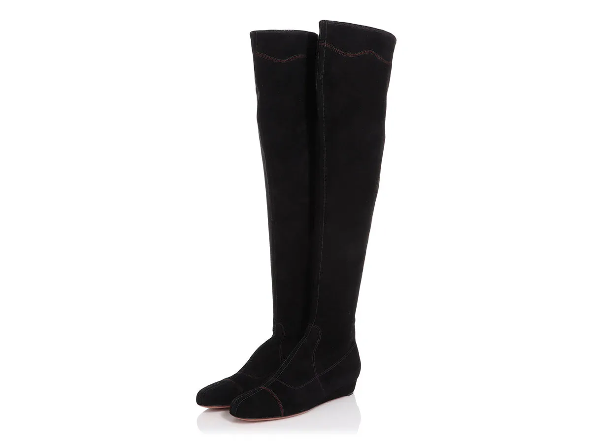 Alaïa Black Suede Tall Flat Boots