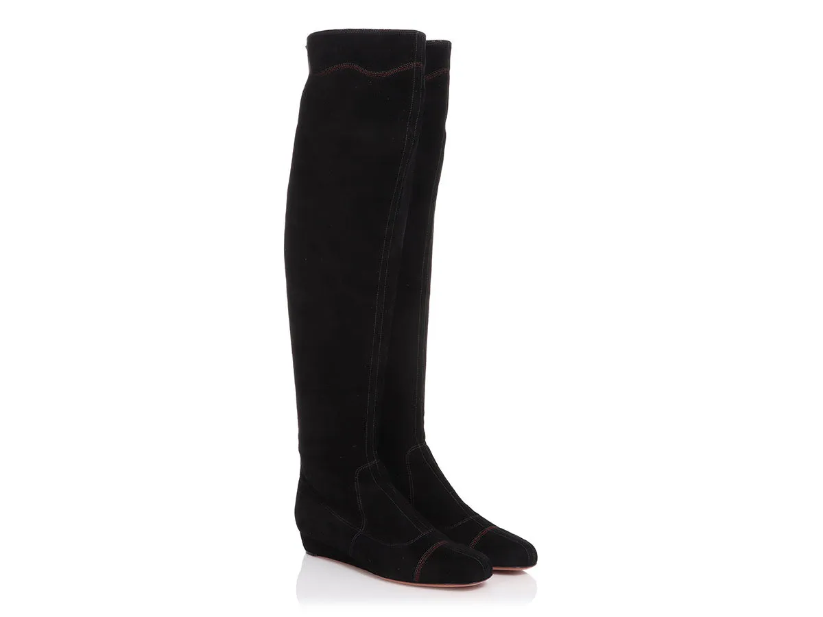 Alaïa Black Suede Tall Flat Boots
