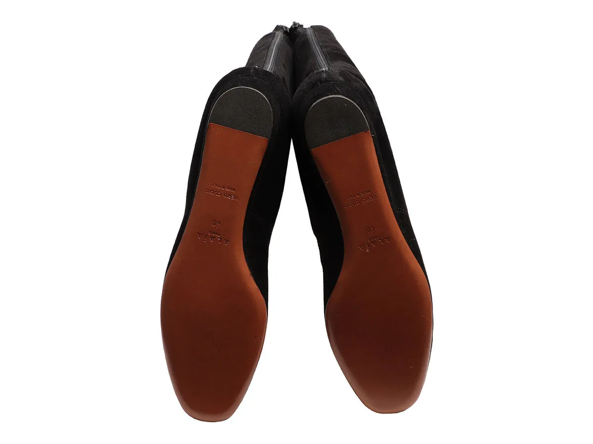 Alaïa Black Suede Tall Flat Boots