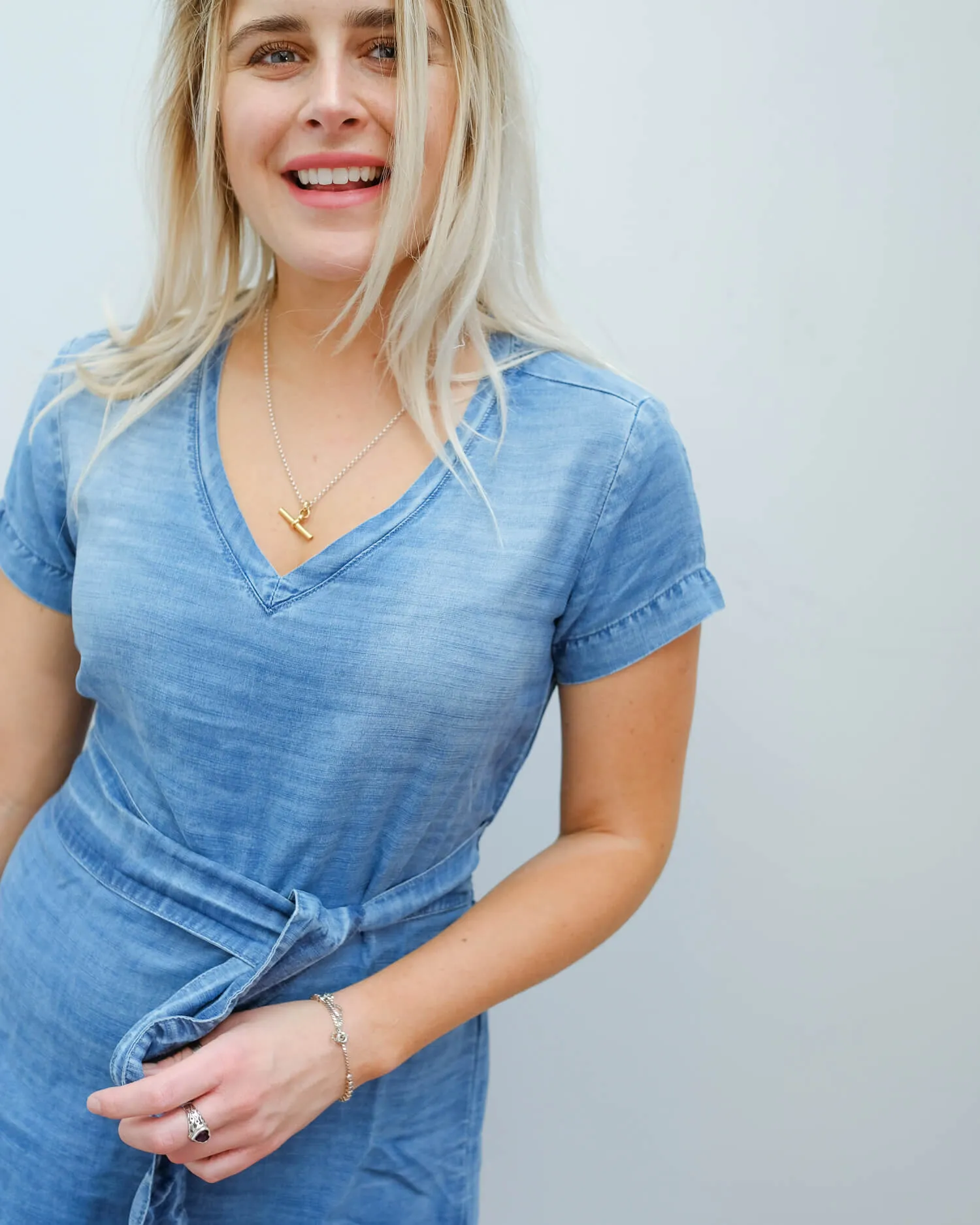 BD 6434 Smocked waist V dress in oceanside