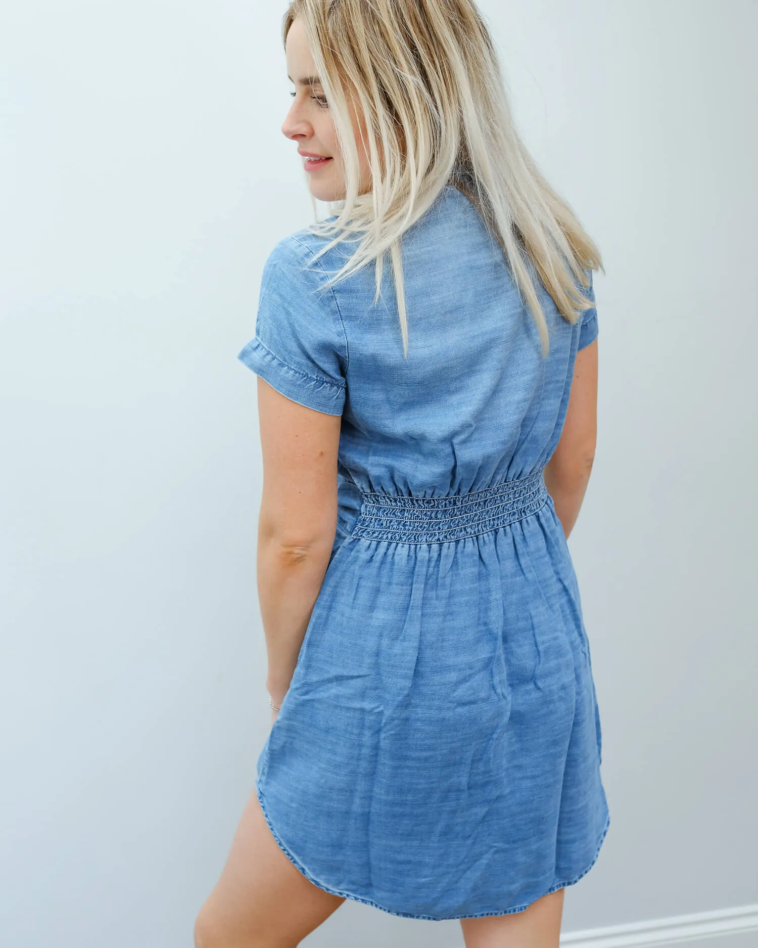 BD 6434 Smocked waist V dress in oceanside