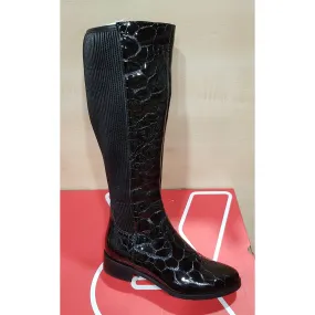 Bioeco Black CROC Leather wide fit Long Zip Boot 7770-2308