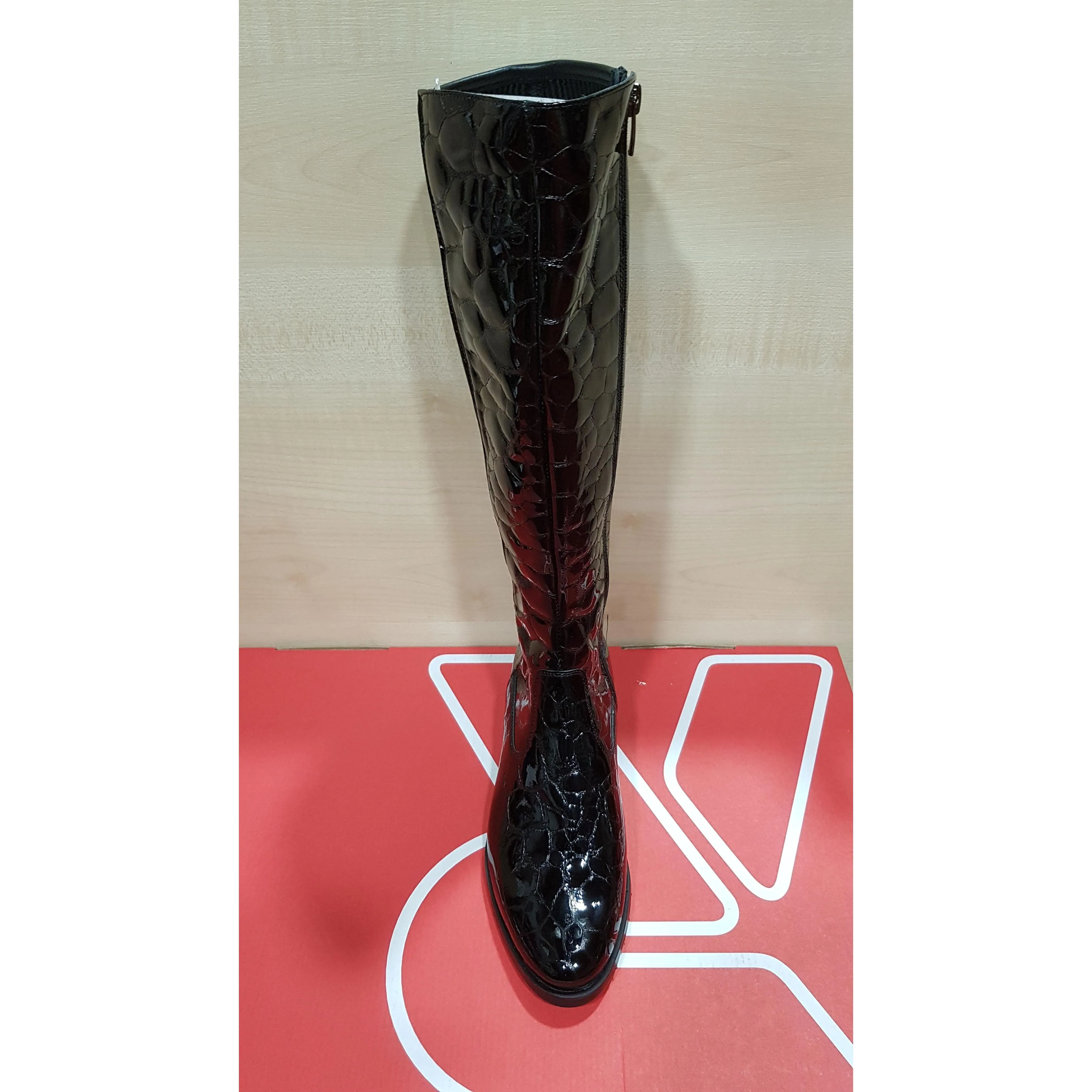 Bioeco Black CROC Leather wide fit Long Zip Boot 7770-2308