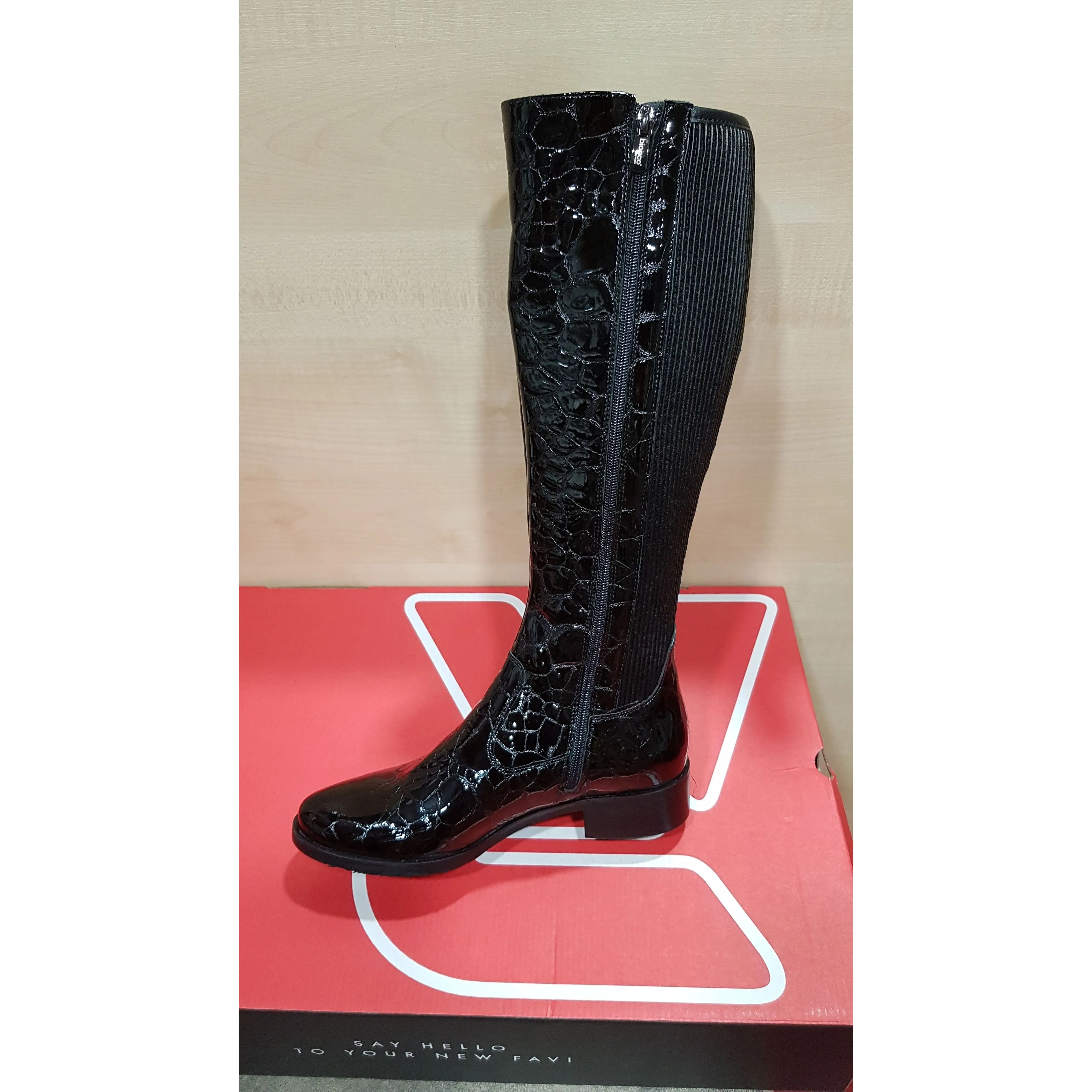 Bioeco Black CROC Leather wide fit Long Zip Boot 7770-2308