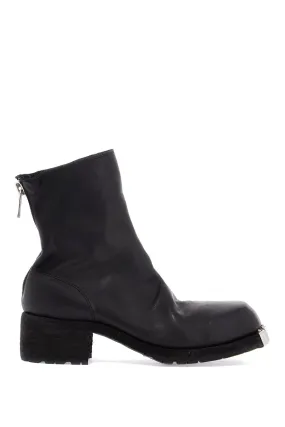 black horse leather boots with side zip and metal insert NB06V BLACK
