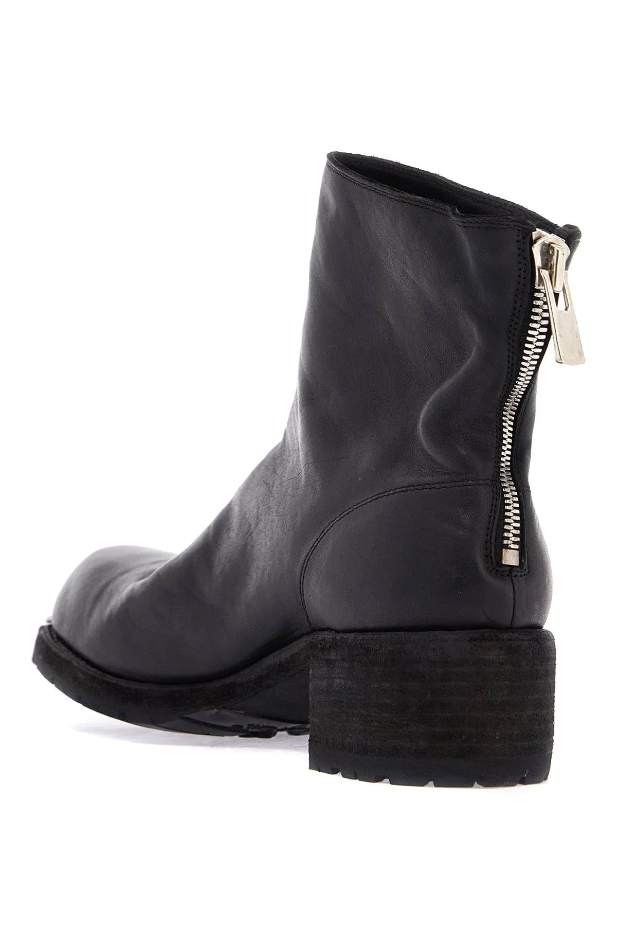 black horse leather boots with side zip and metal insert NB06V BLACK