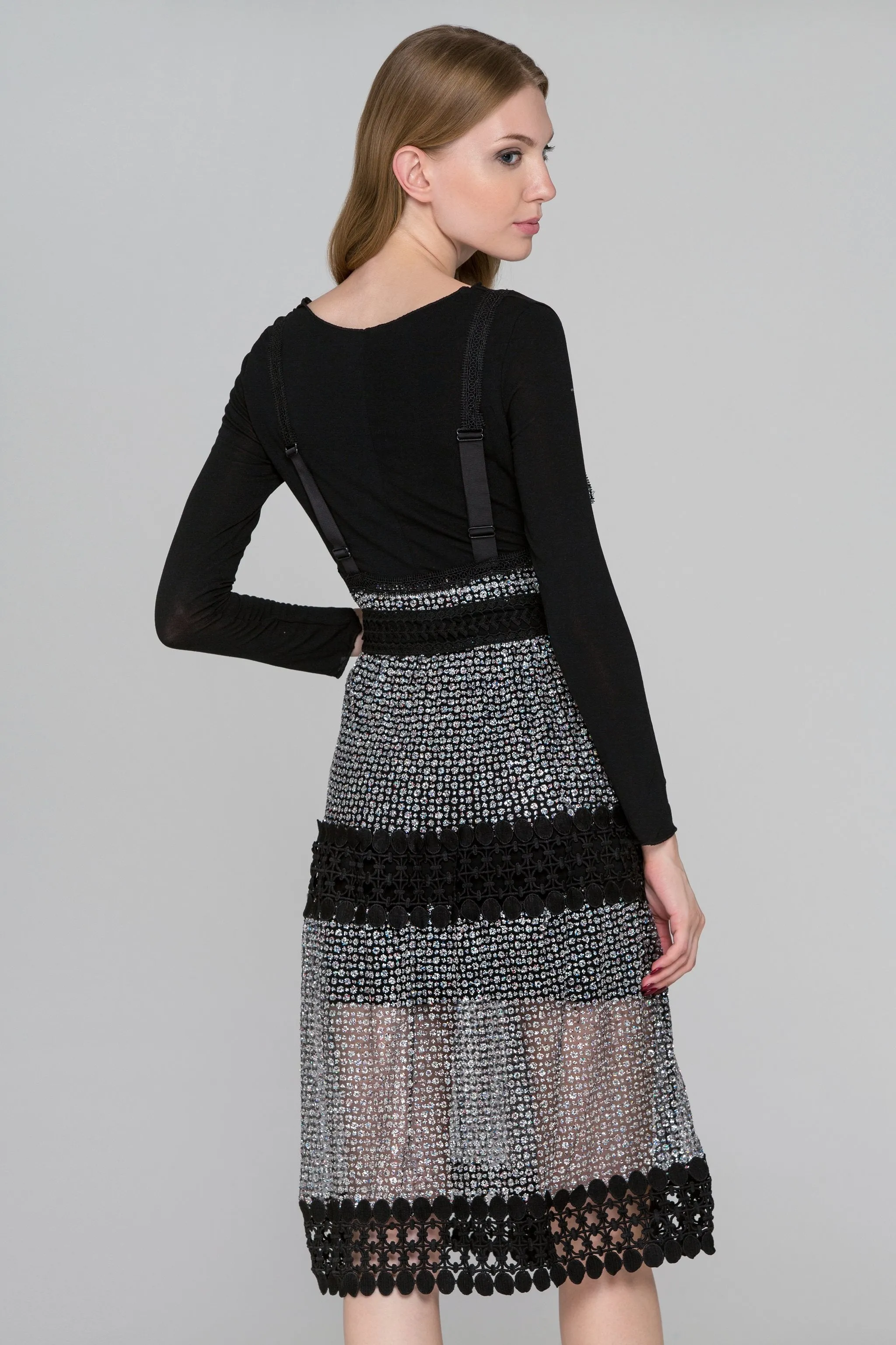 Black Lace Glittered Two-Piece Dress
