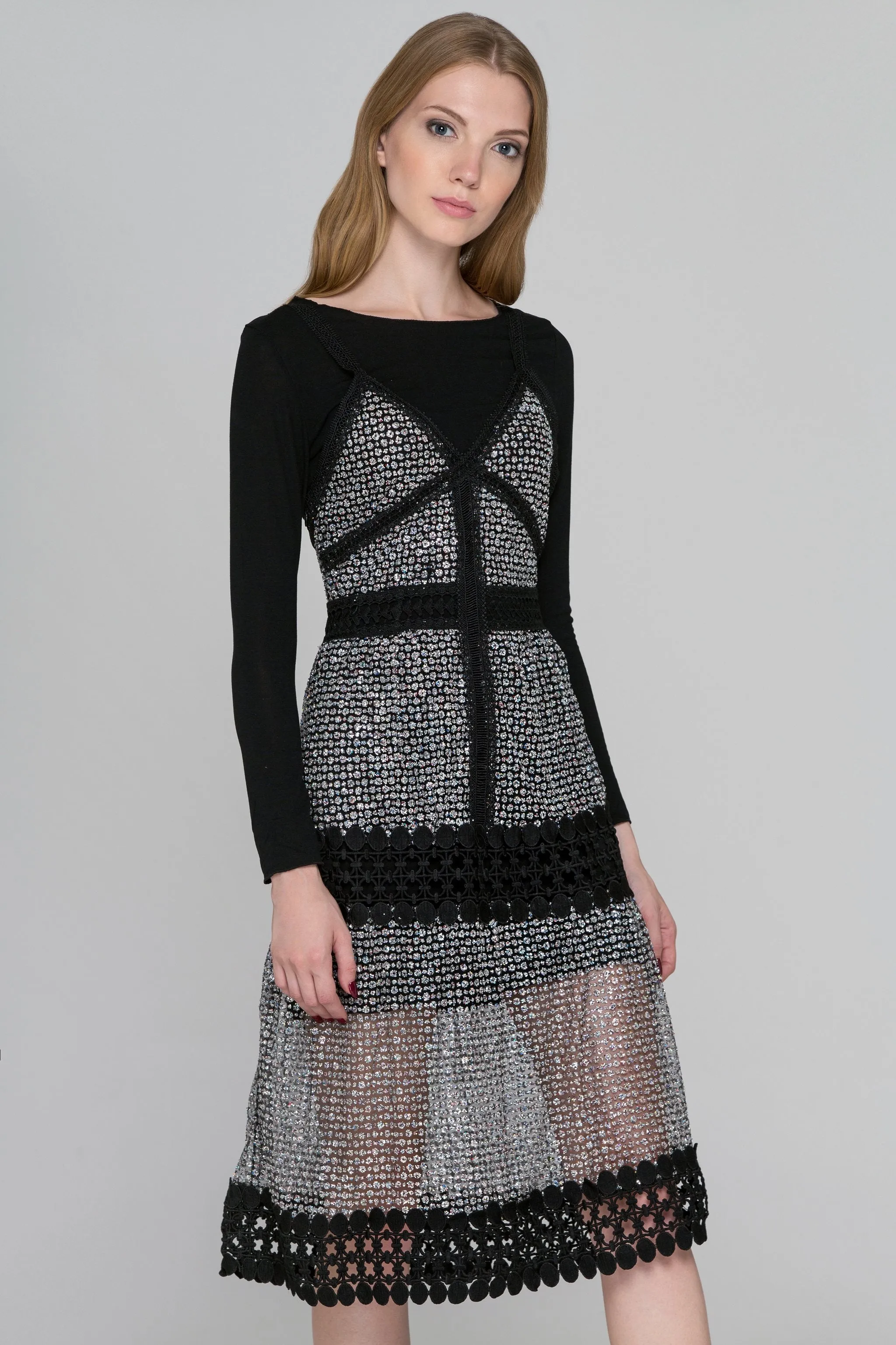 Black Lace Glittered Two-Piece Dress