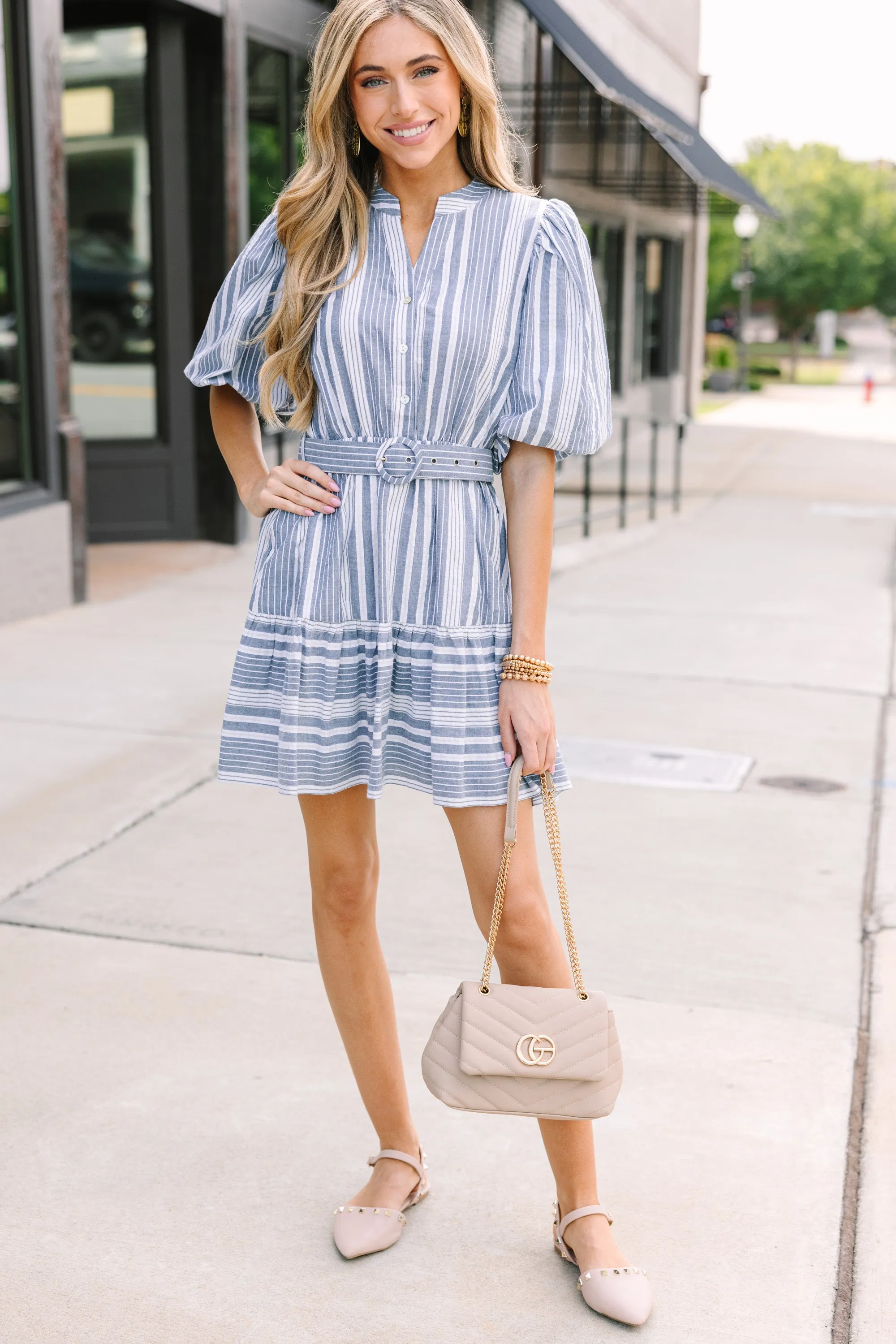 Catch A Smile Navy Stripe Mini Dress