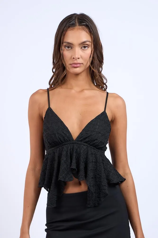 Celeste Black Ruffle Babydoll Tank Top