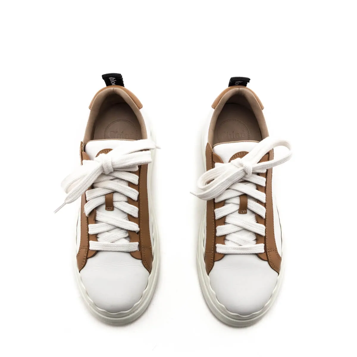 Chloe White & Tan Leather Low Top Lauren Sneakers Size US 6 | US 36