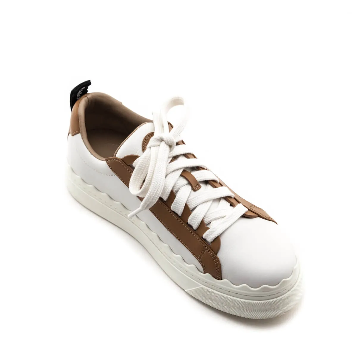 Chloe White & Tan Leather Low Top Lauren Sneakers Size US 6 | US 36