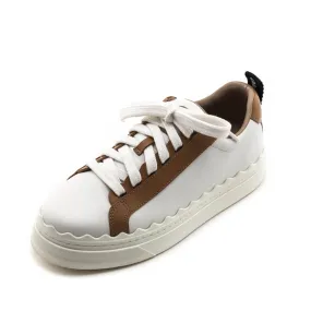 Chloe White & Tan Leather Low Top Lauren Sneakers Size US 6 | US 36