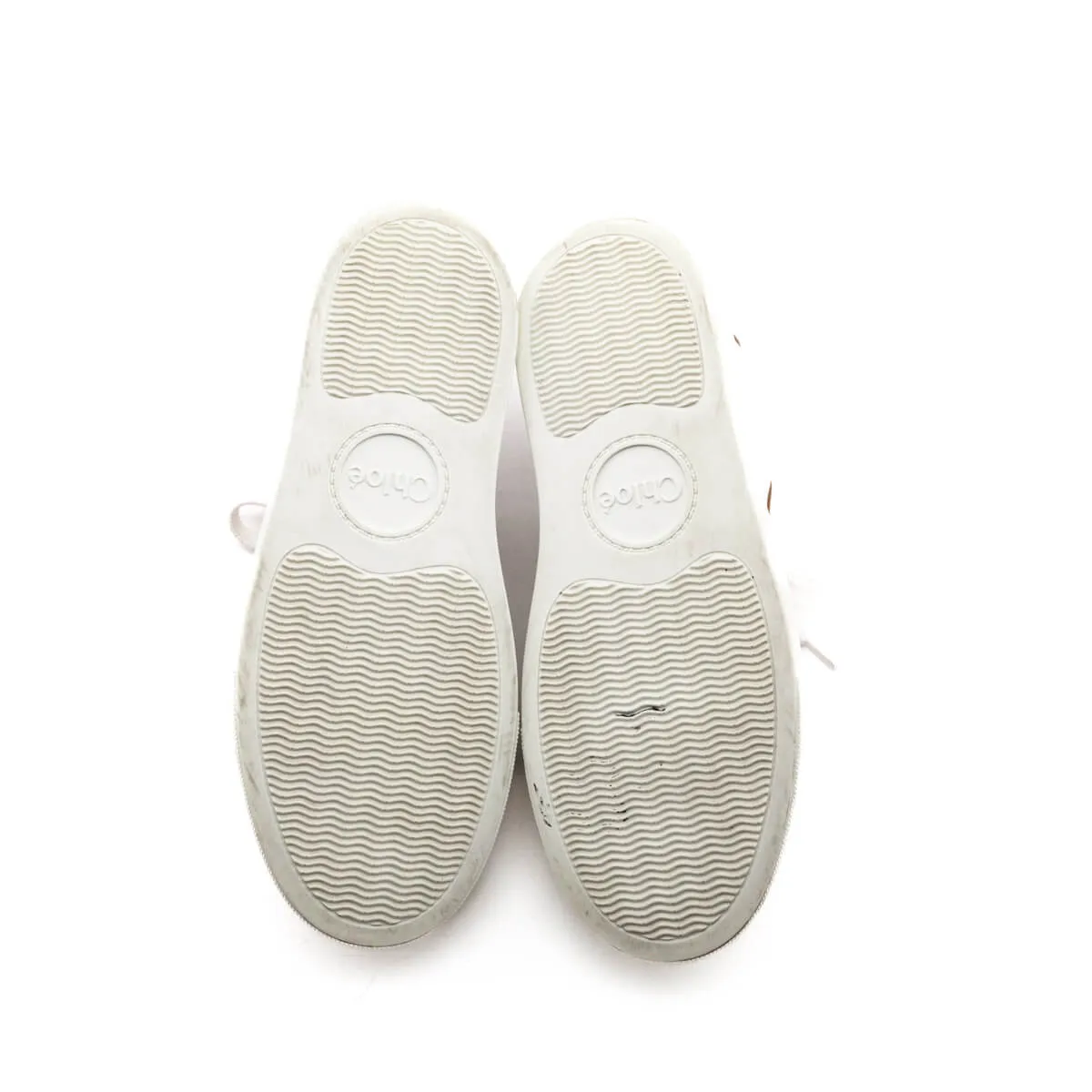 Chloe White & Tan Leather Low Top Lauren Sneakers Size US 6 | US 36