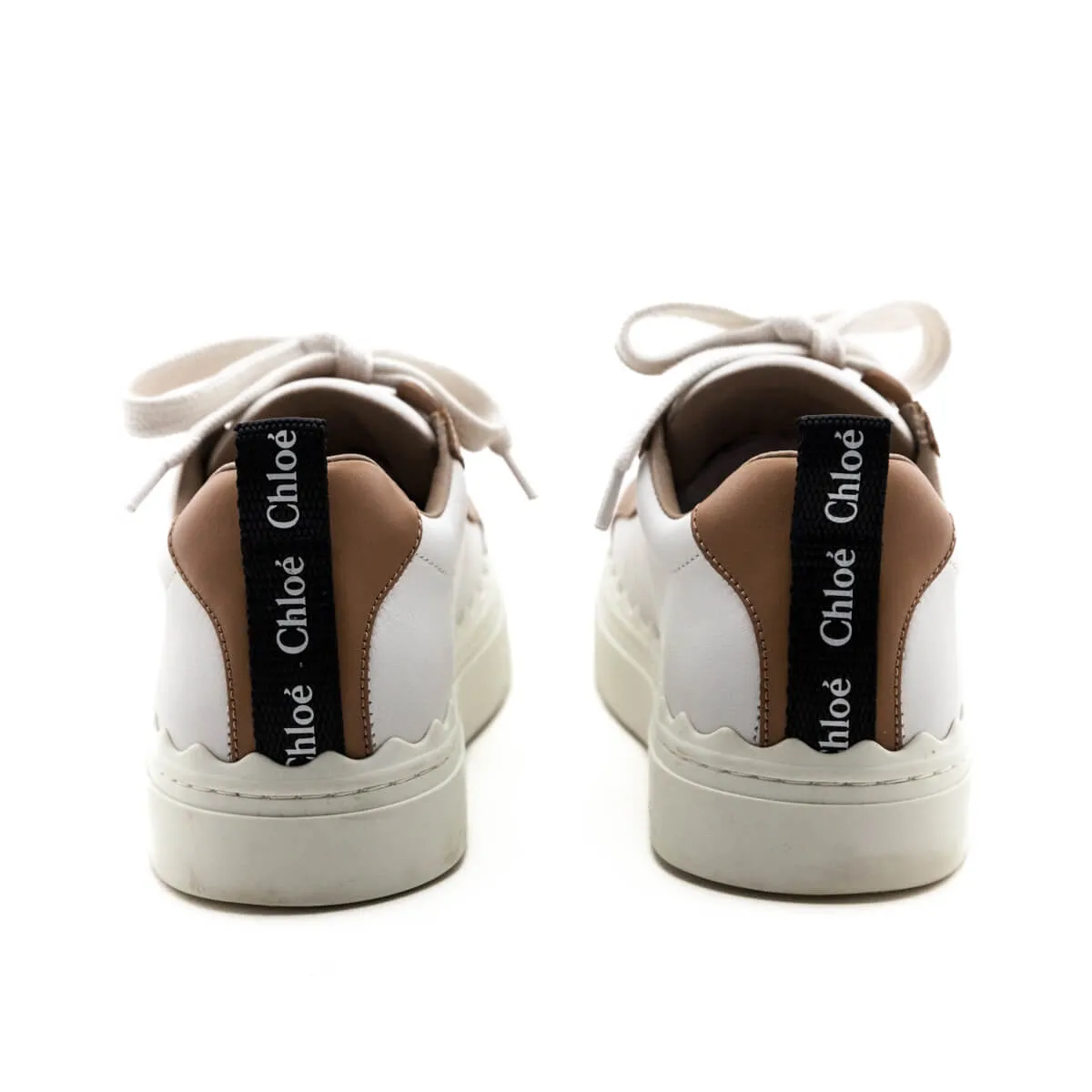 Chloe White & Tan Leather Low Top Lauren Sneakers Size US 6 | US 36