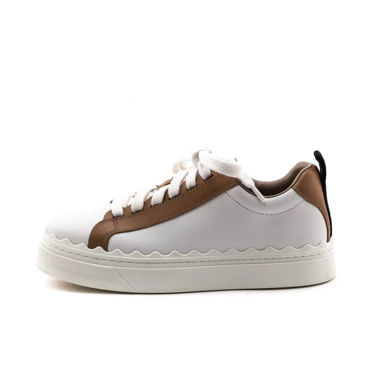 Chloe White & Tan Leather Low Top Lauren Sneakers Size US 6 | US 36