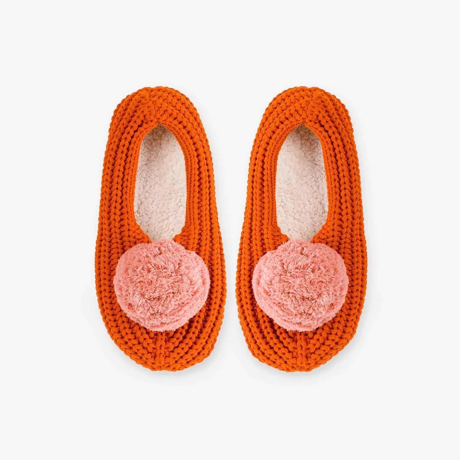 Chunky Rib Pompom Knit Slippers