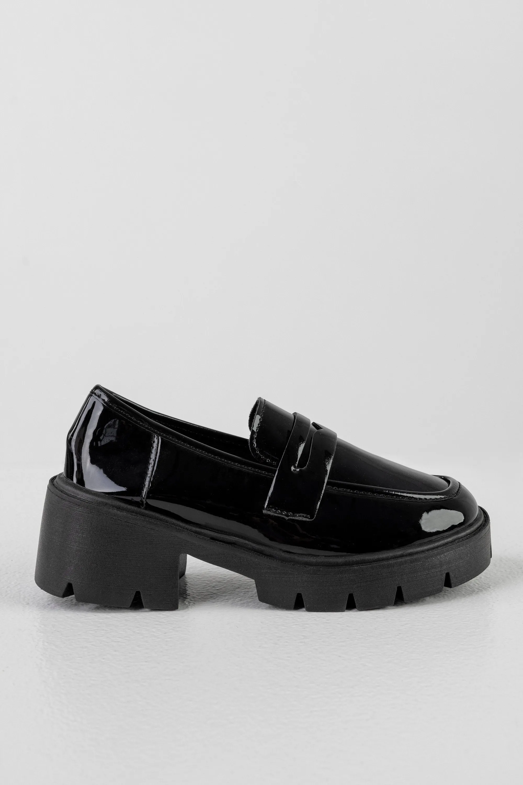 Chunky sole patent loafers