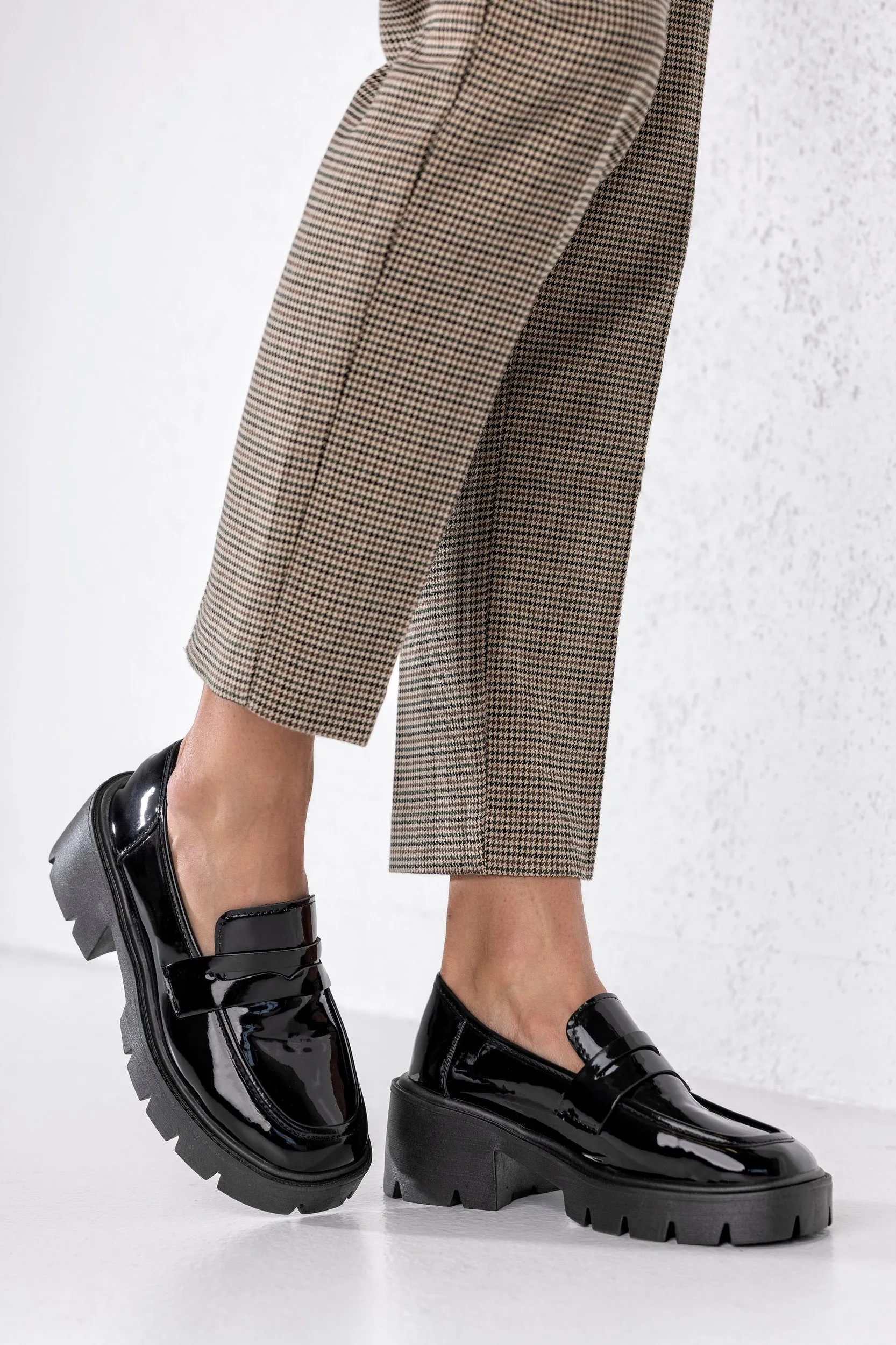 Chunky sole patent loafers
