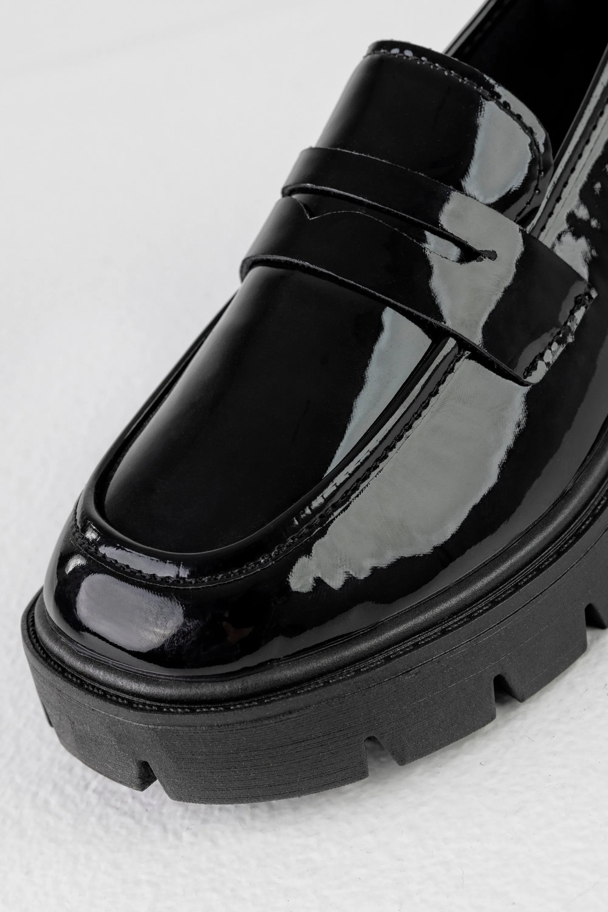 Chunky sole patent loafers
