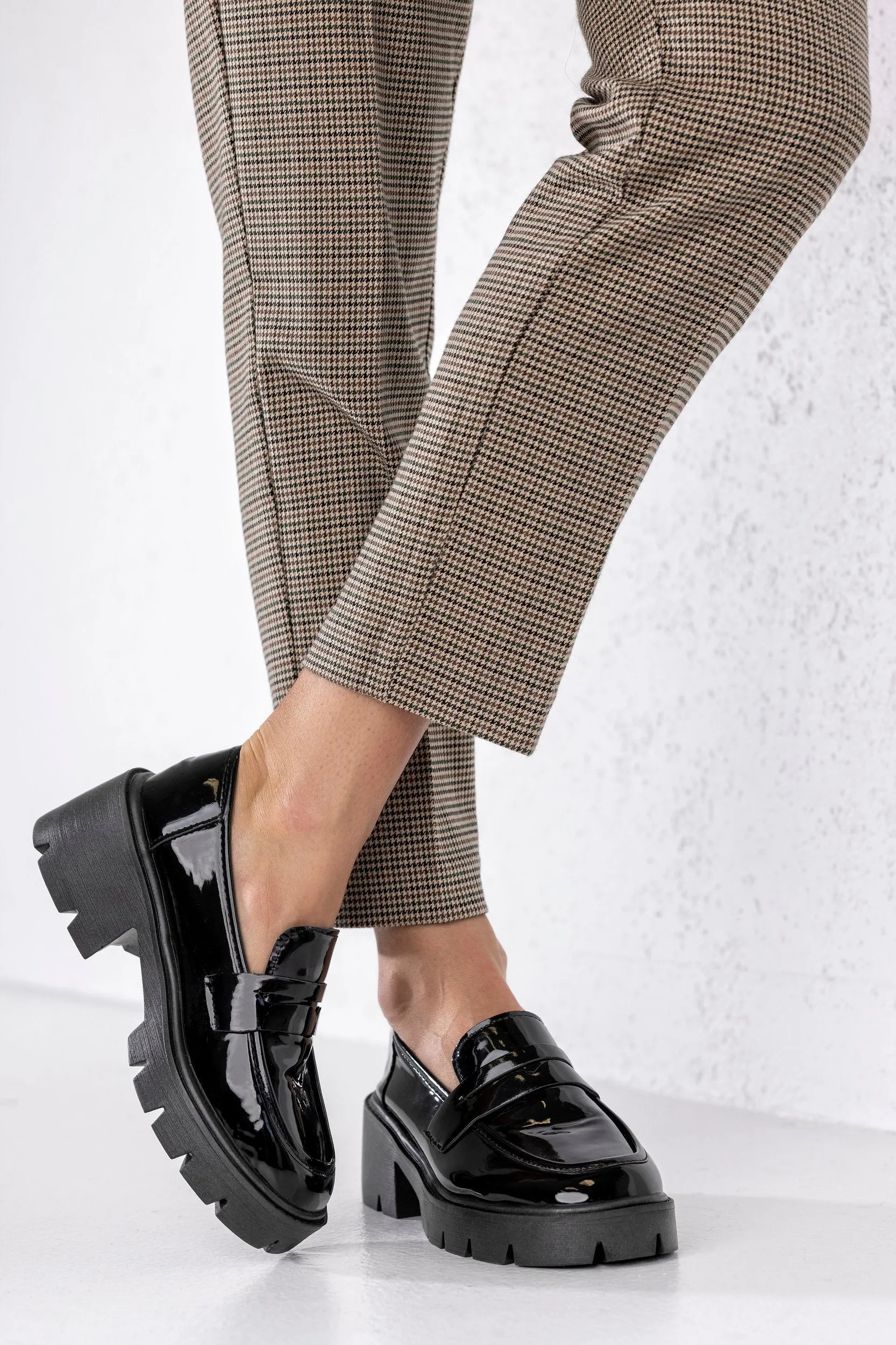 Chunky sole patent loafers