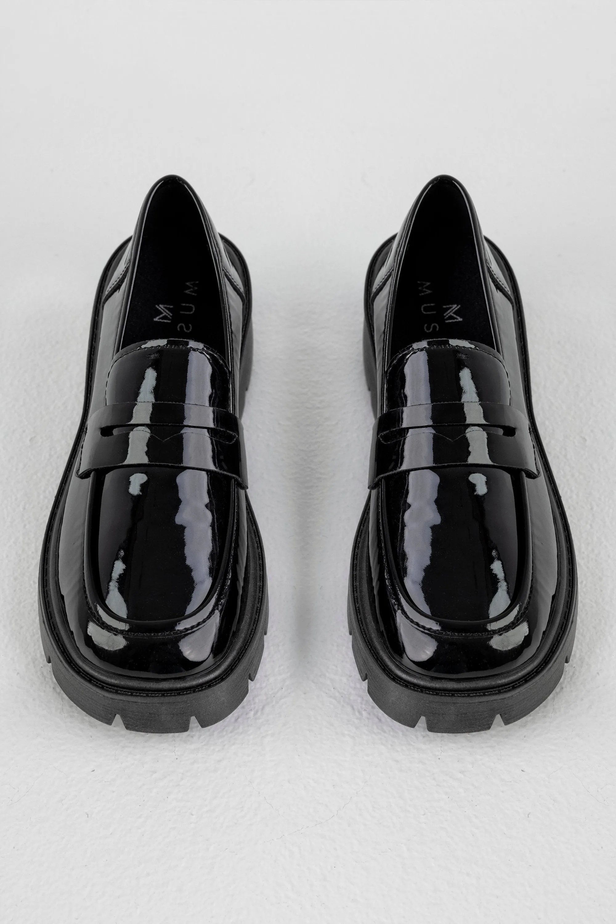 Chunky sole patent loafers