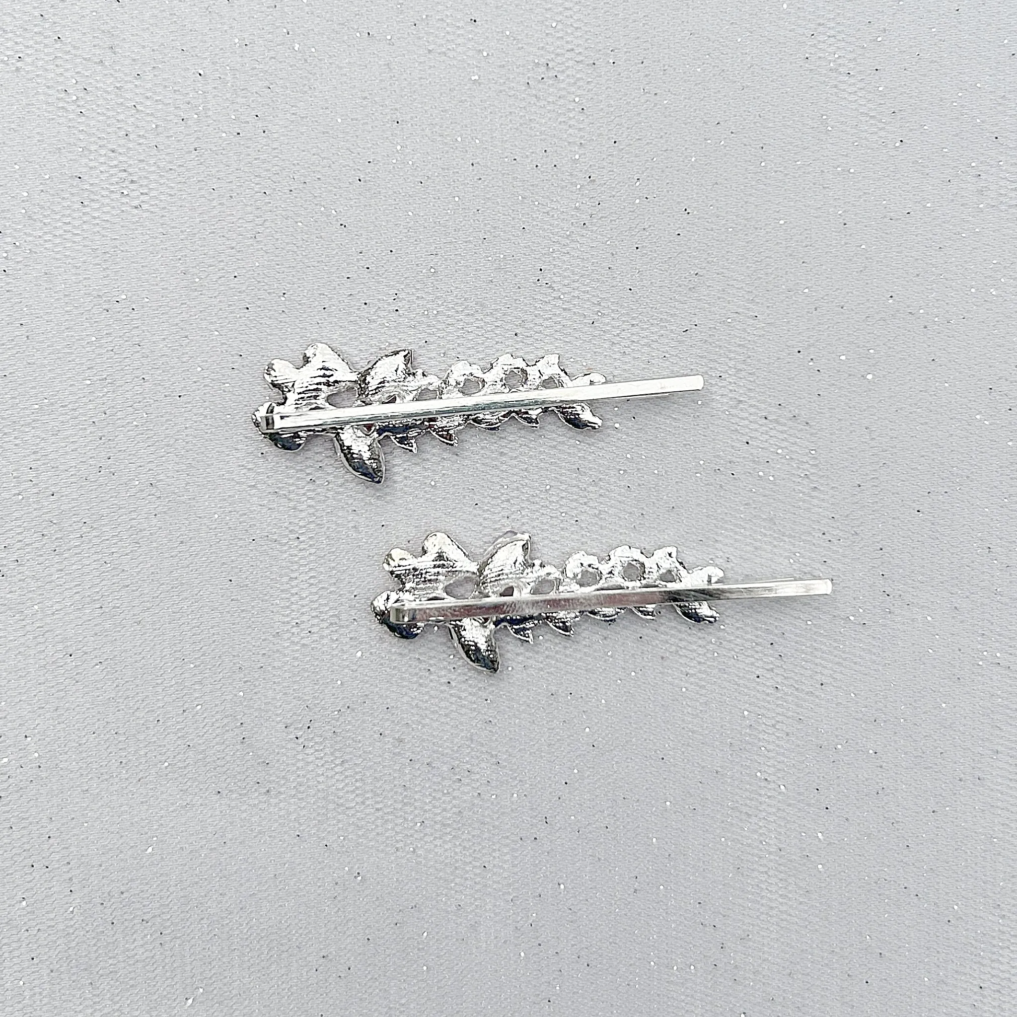 Diamante Hair Slides Silver Hair Clips Sparkly Hair Slides Floral Set of 2