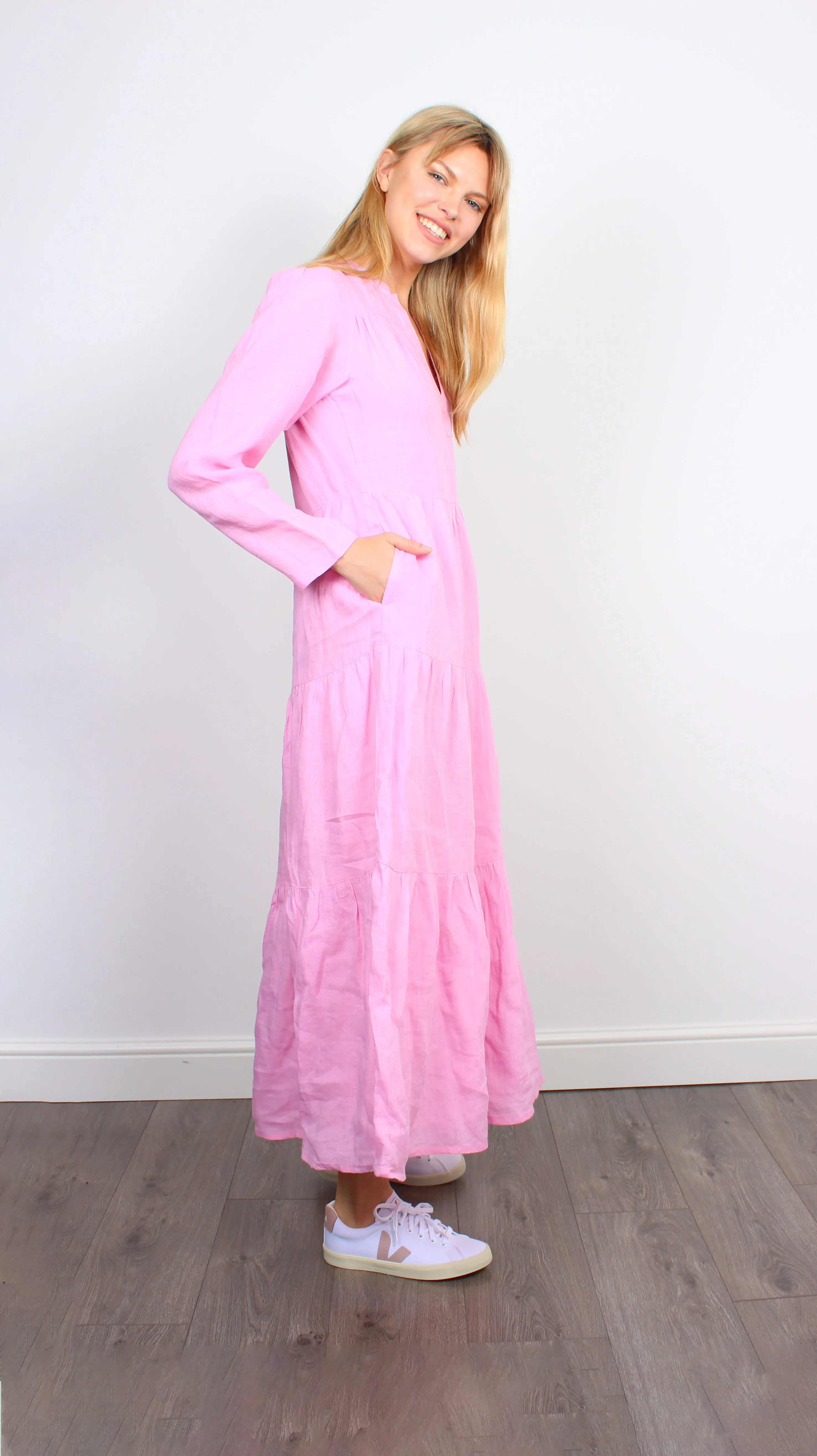 Dilli Grey Kate bon bon pink linen maxi dress
