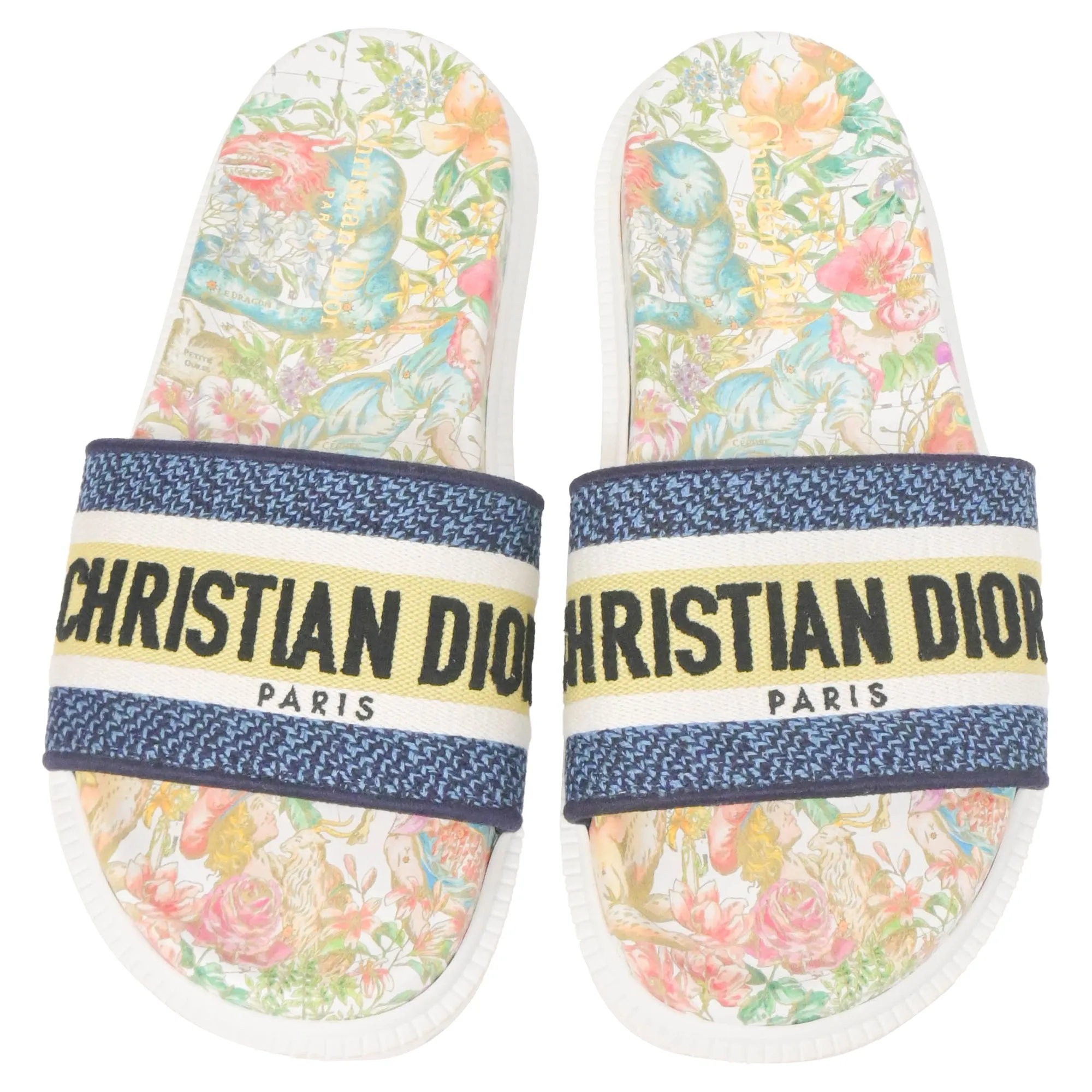Dior D-Constellation Embroidered Dway 10mm Slides in Multicolor Canvas