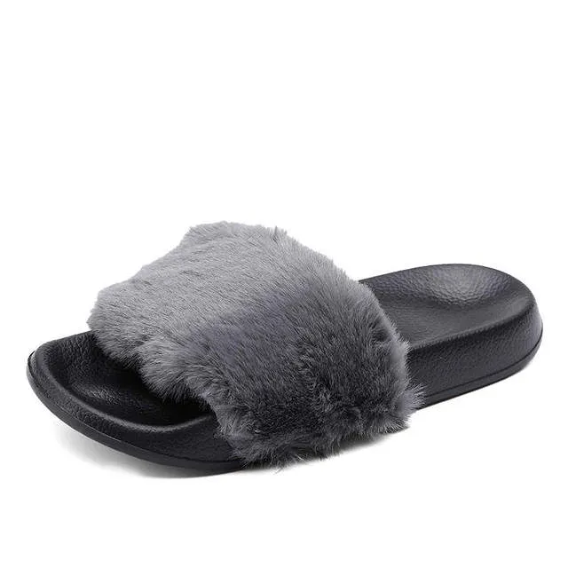 Fluffy Faux Fur Slipper Slides