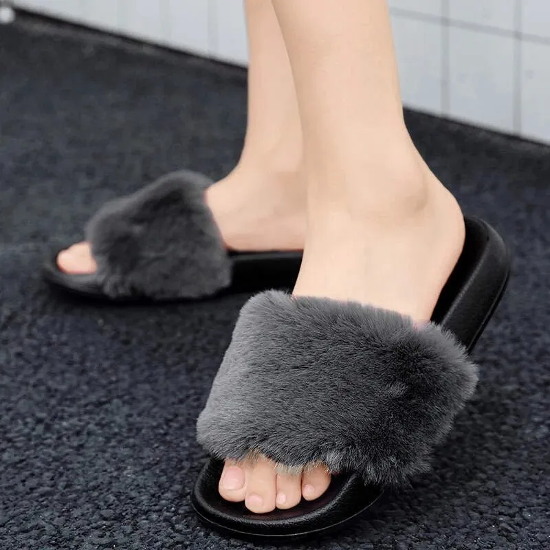 Fluffy Faux Fur Slipper Slides