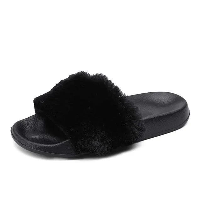 Fluffy Faux Fur Slipper Slides
