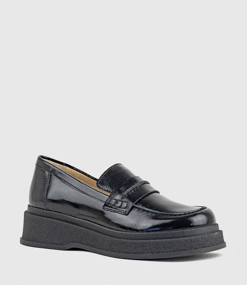 GEORGIA Loafer on Coloured Sole in Black Patent