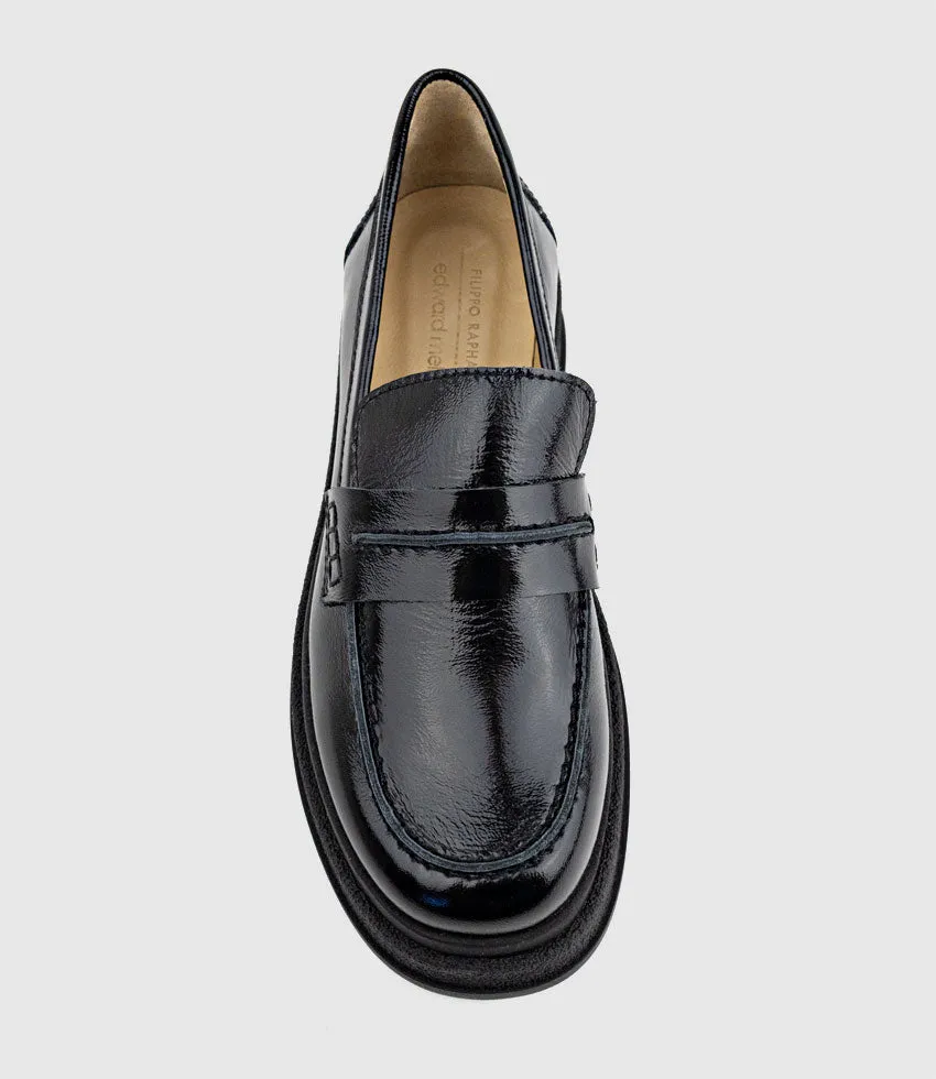 GEORGIA Loafer on Coloured Sole in Black Patent