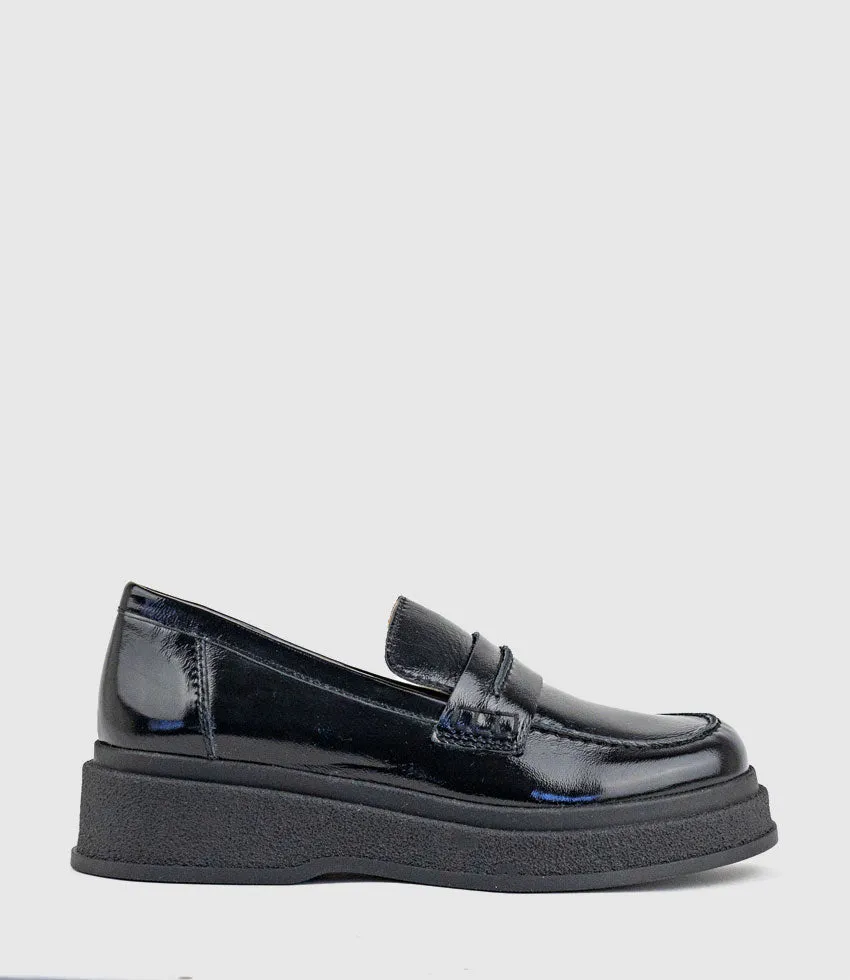GEORGIA Loafer on Coloured Sole in Black Patent