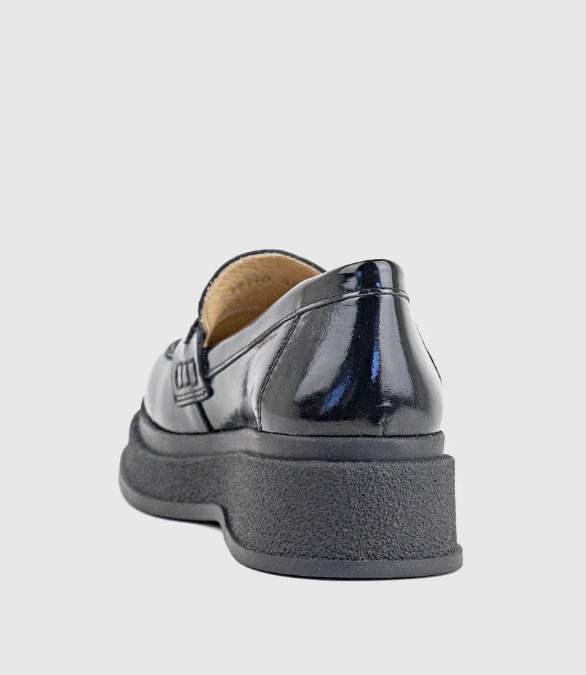 GEORGIA Loafer on Coloured Sole in Black Patent