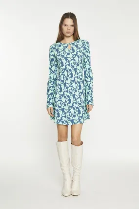 Green Abstract-Bubble Long-Sleeve Mini-Dress