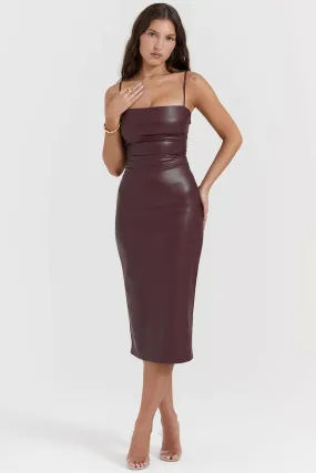 House of CB Jalena Mulberry Vegan Leather Lace Back Dress