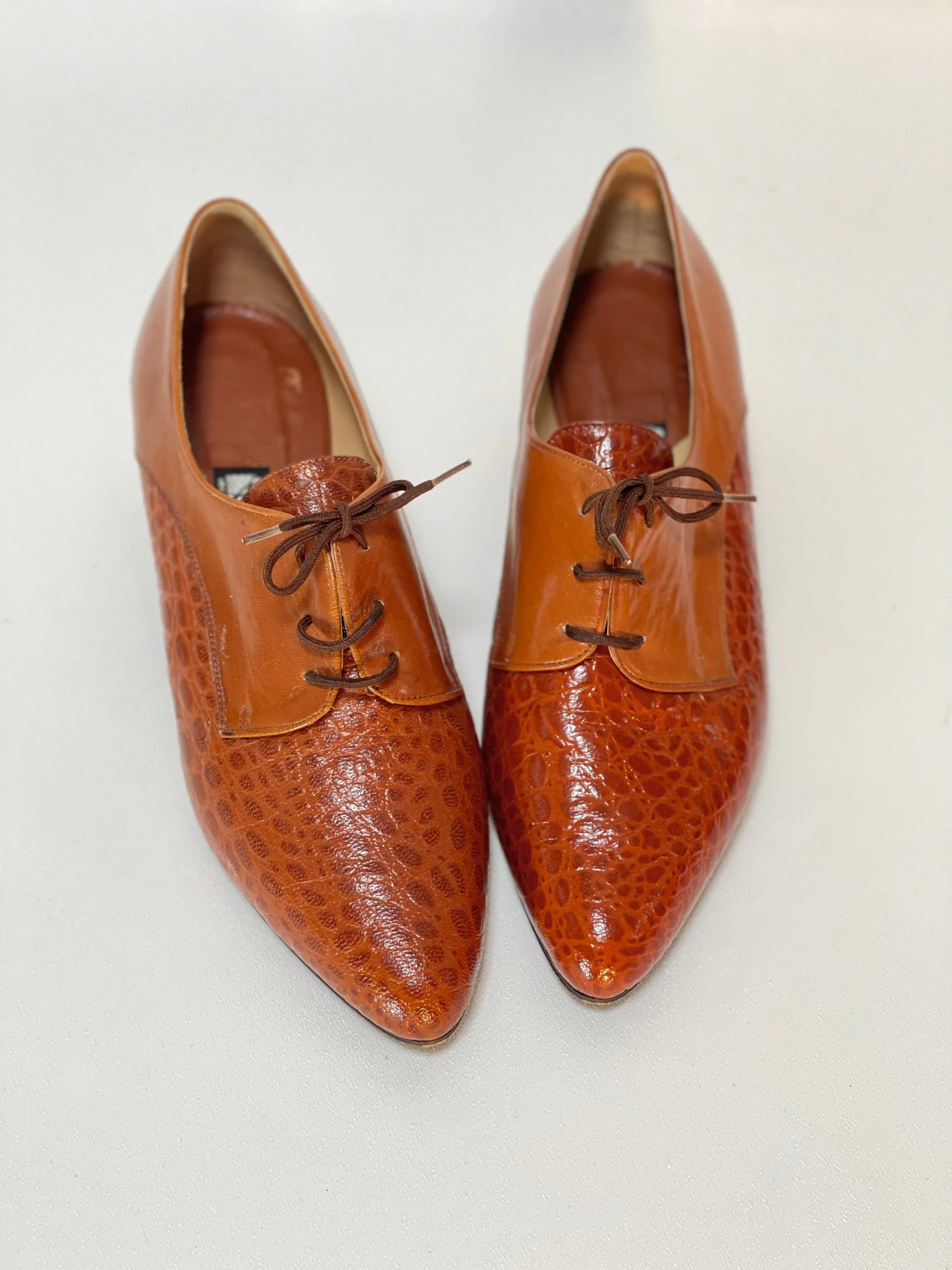 Leather loafers Size 7.5 Pointed Toe Lace up Ankle Booties Kitten Heel PUCCHI Flats Short Heels Sz 7 1/2