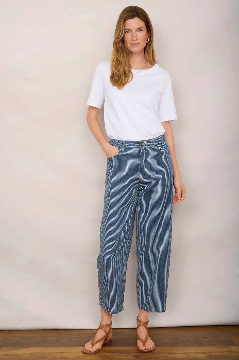 Lula Barrel Jean - Blue/Ivory Stripe