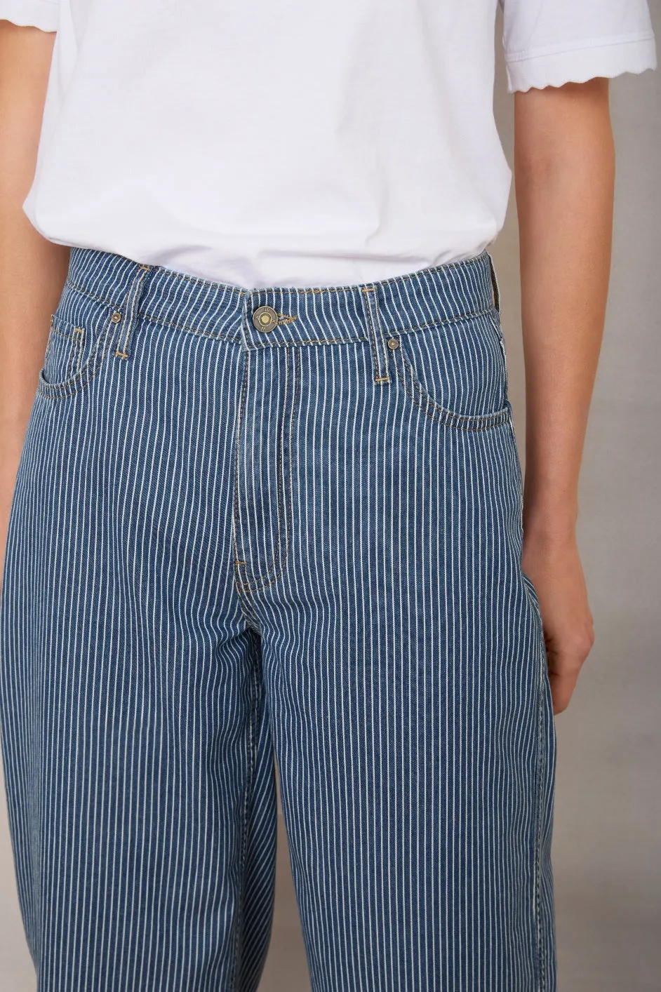 Lula Barrel Jean - Blue/Ivory Stripe