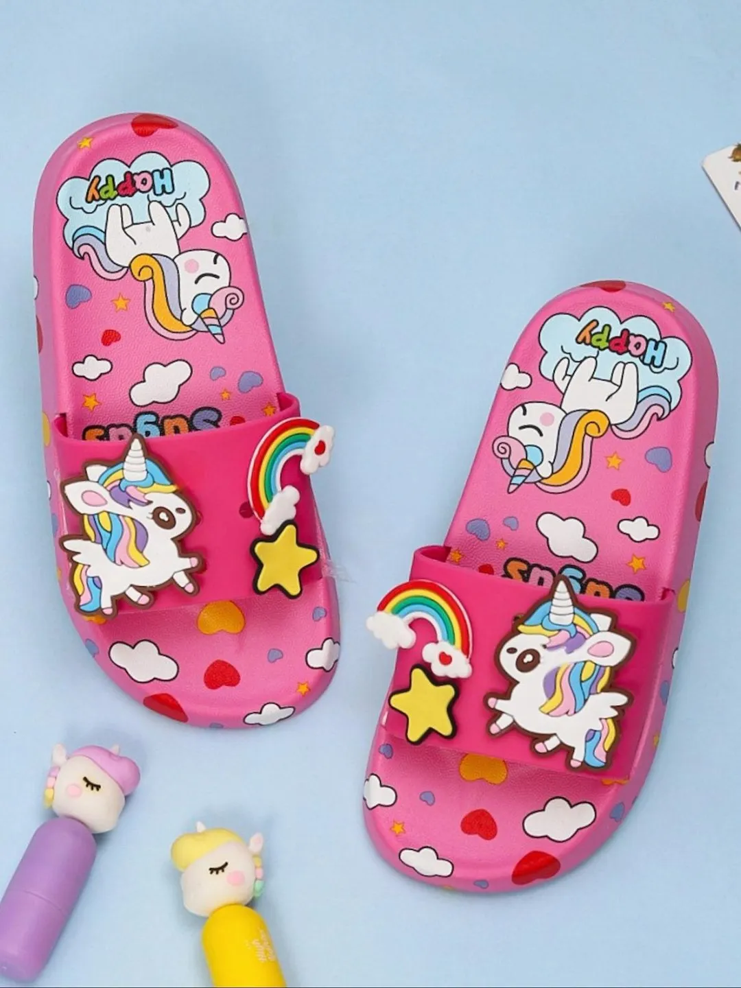 Magical Unicorn Fantasy Sliders - Vibrant Pink with Rainbow and Unicorn Decorations for Girls