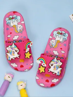 Magical Unicorn Fantasy Sliders - Vibrant Pink with Rainbow and Unicorn Decorations for Girls
