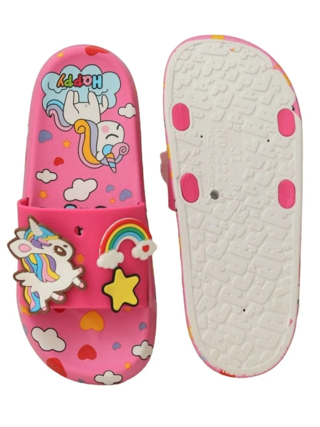 Magical Unicorn Fantasy Sliders - Vibrant Pink with Rainbow and Unicorn Decorations for Girls