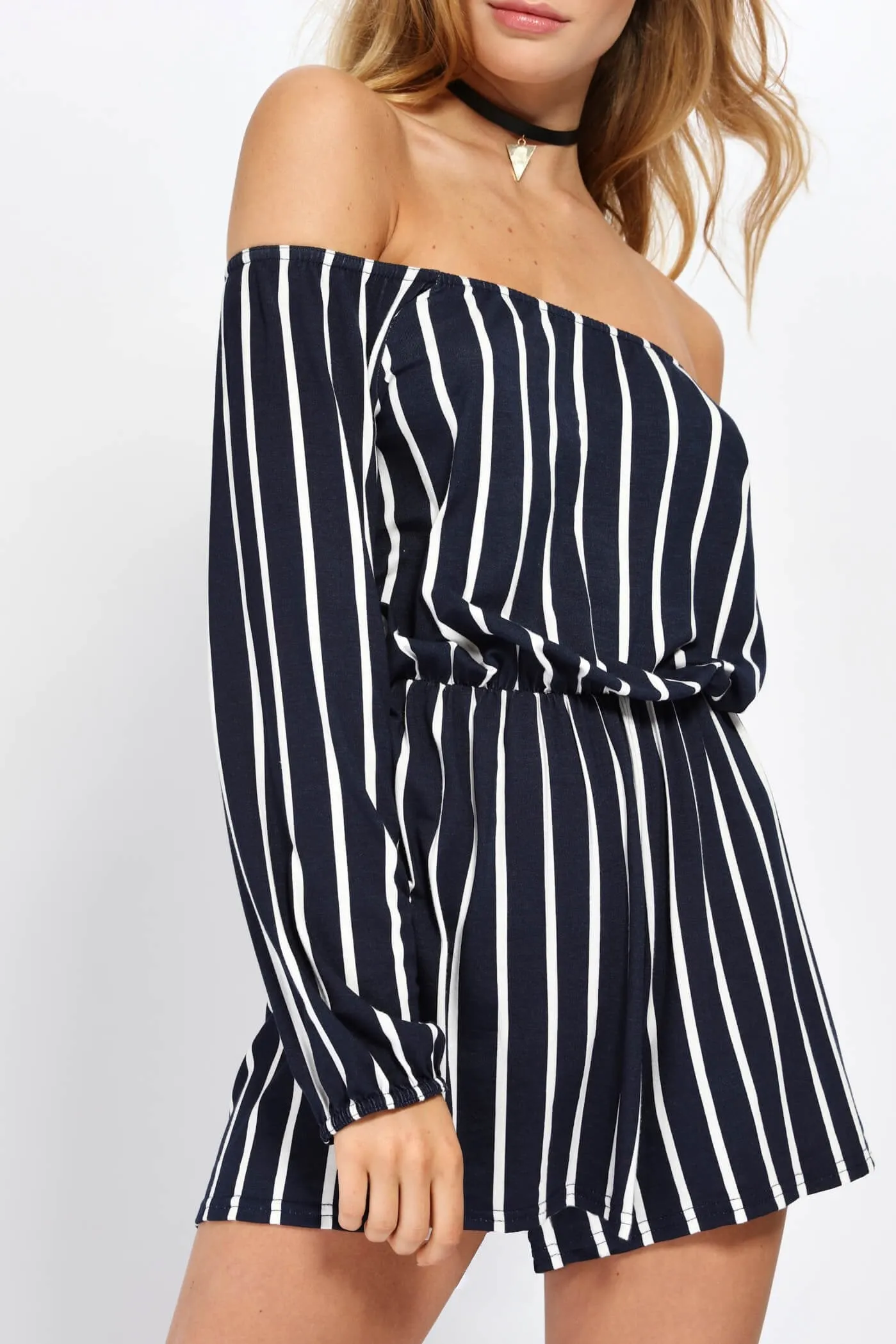Multi Stripe Bardot Playsuit