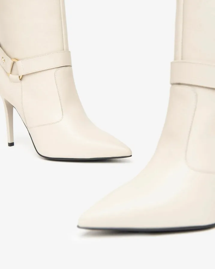 NeroGiardini - I410824DE Cream Leather Stiletto Mid Calf Boot.