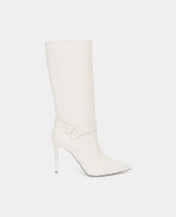 NeroGiardini - I410824DE Cream Leather Stiletto Mid Calf Boot.