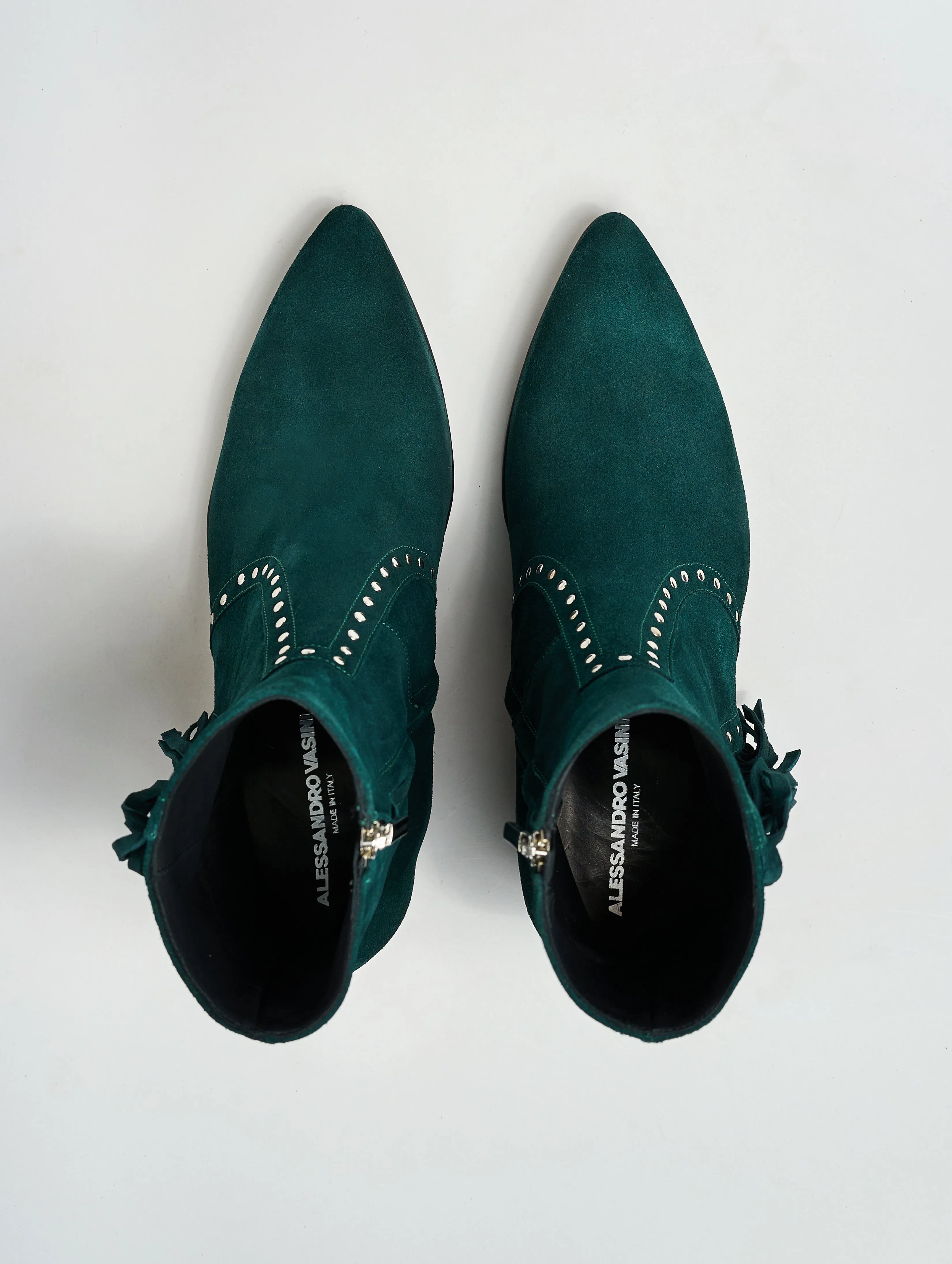 NICO 60MM "MOJAVE" FRINGED BOOT IN EMERALD GREEN SUEDE-Woman