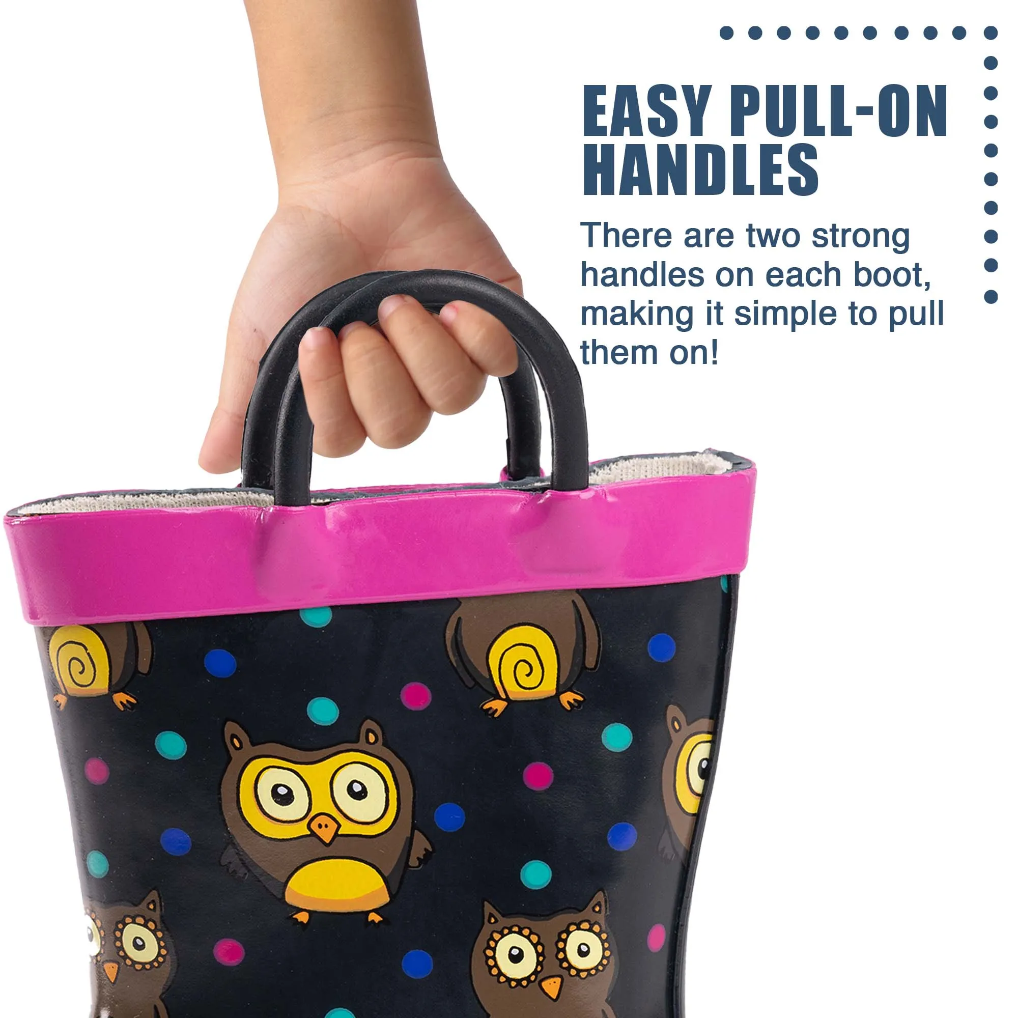 Norty Girls 11-3 Owls Rubber Rain Boot 16494